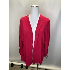 Chico’s Women’s 4 US 2XL Dark Pink Knit Cardigan Drawstring Ruched Wrist